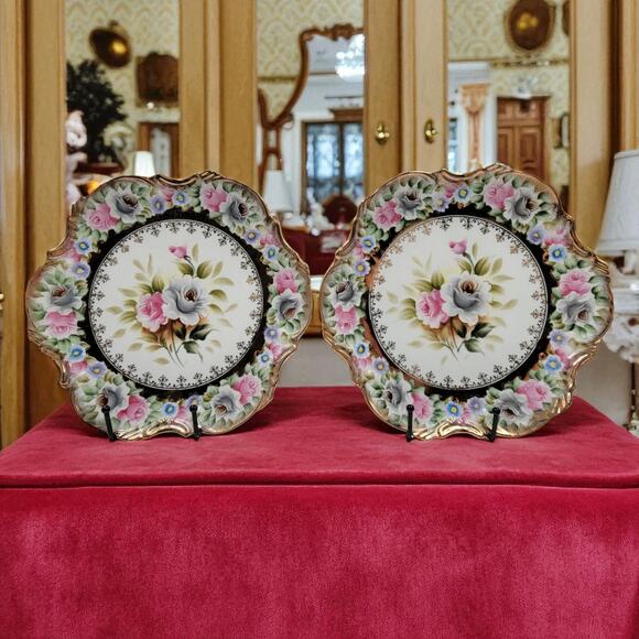 Two Ardalt Japan Hand Painted Floral Plates Pink White Roses Gold Trim 1950s - Picture 1 of 9